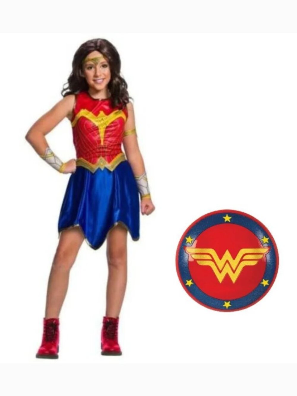 Wonder Woman & Shield Halloween Costume 8/10 Dress, Belt, Headband 7 Pc Girls